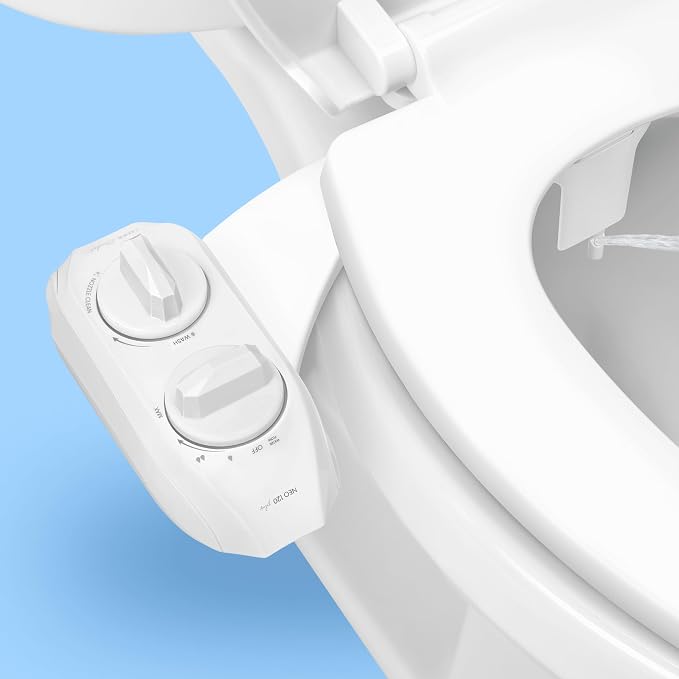 LUXE Bidet NEO 120 PLUS - Patented Non-Electric Bidet Attachment, White | Non-Electric, Single Nozzle, Slide-In Install, 360° Self-Clean, EZ-Lift to Clean, Rear Wash