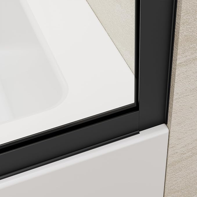 Bathtub Shower Screen 35" x 60" Shower Tub Wall Panel Matte Black | Tempered Glass 3/8 inch, Half Frameless Shower Wall Panel, Easy to clean Coating, Fixed Glass Shower Door With Hardware