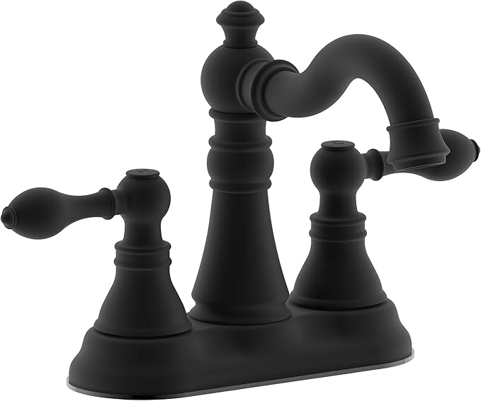 Two Handle Matte Black Bathroom Faucet 3 Hole with Pop up Drain Assembly, Classic 4 Inch Centerset Lavatory Faucet with 360° Swivel Spout,F-0048-MT
