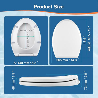 Elongated Toilet Seat Soft Close with Cover, Oval Toilet Seat Replacement with Non-Slip Toilet Bolts and Bumpers, Compatible with Kohler, American Standard, TOTO, One-Click Release, White