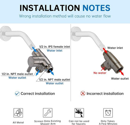 G-Promise Solid Metal 3-Way Shower Diverter Valve (Brushed Nickel) | Smooth Knob Switch, Spray Separately or Both, Anti-Leak, Easy to Install, Standard Connections, Universal Replacement Part