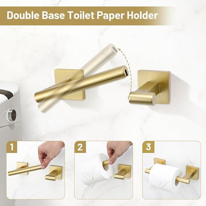 TURS Brushed Gold 5 Piece Bathroom Hardware Accessories Set, SUS304 Stainless Steel Bath Towel Bar Set, 24 Inch Round Bathroom Towel Holder Set Wall Mounted