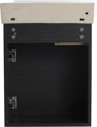 Malwee 16" Floating Bathroom Vanity with Sink, 16 Inch Single Sink Wall Mounted Bathroom Vanity, with 1 Door and White Ceramic Top for Small Space, Modern Wall Hung Cabinet Storage(029-16BCT)