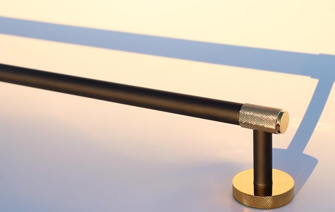 SENMY Luxury Shiny Gold Knurled Matte Black PVD Finish, Solid Brass Construction, Towel Bar 24 Inch, Rustproof, Heavy Duty, Towel Holder Rack Corrosion-Proof Wall Mount Bathroom Accessories