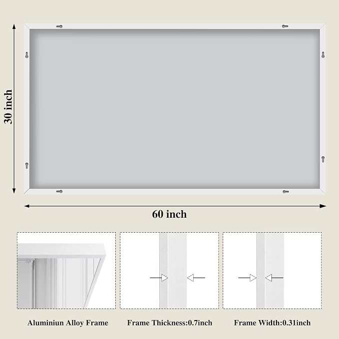 Koonmi White Rectangle Wall Mirror, 30x60 Inch Bathroom Mirror, Aluminum Frame Vanity Mirror for Entryway, Living Room, Bedroom Bathroom, Hangs Horizontally or Vertically