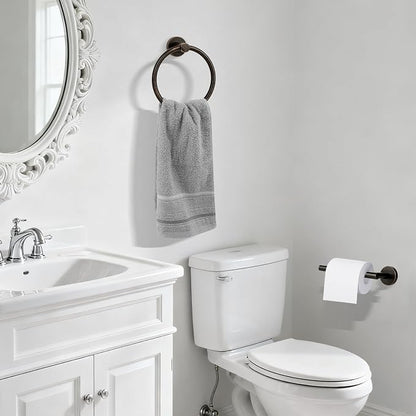 Oil Rubbed Bronze Toilet Paper Holder, Stainless Steel Towel Ring, Double Post Pivoting Toilet Paper Holder and Hand Towel Holder for Bathroom, Bathroom Hardware Accessories Set Brushed Bronze