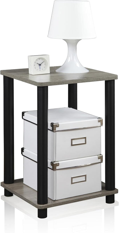 Furinno Modern Grey Side Table, 2-Tier Square Top End Table with Open Shelf, Toolless Night Stand, Bedside Table, for Living Room, Bedroom, Grey Oak