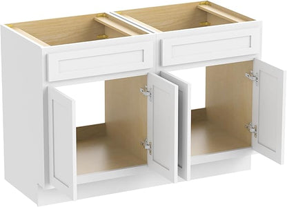 Vanity Art 48 Inch Bathroom Base Cabinet Only, Double Sink Top (Not Include Sink) with Door & Soft Close Hinge, Unassembled Floor Cabinet, White, 2ea 24 Inch Combo