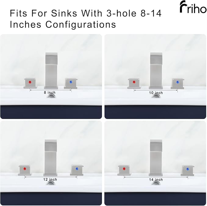 Friho Widespread Bathroom Sink Faucet 3 Hole Brushed Nickel, 2 Handles Waterfall Bathroom Faucet with Pop Up Drain and Supply Lines, FRDC17808L