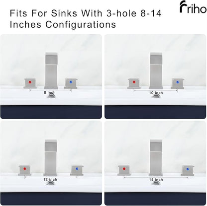 Friho Widespread Bathroom Sink Faucet 3 Hole Brushed Nickel, 2 Handles Waterfall Bathroom Faucet with Pop Up Drain and Supply Lines, FRDC17808L