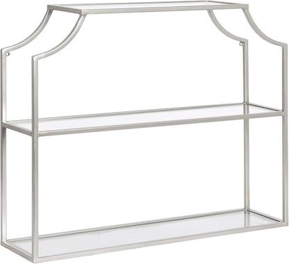 Kate and Laurel Ciel Modern Glam Wide Two-Tier Wall Shelf, 24 x 20, Silver, Tiered Bathroom Shelves for Over the Toilet Storage or Bedroom Makeup Organizer