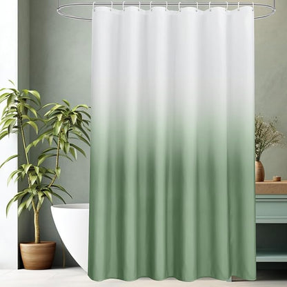 AooHome Fabric Shower Curtains, Cloth Ombre Green Shower Curtain Sets, Washable Fabric Green and White Shower Curtain, Rustic Farmhouse Bathroom Shower Curtains, 72x72 Inches
