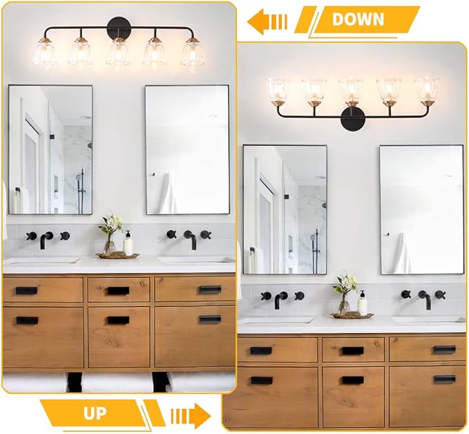 Vintage Vanity Lighting for Bathroom, Black and Gold Bathroom Vanity Light Fixtures with Clear Glass Shade, Elegant 5-Light Lighting Fixtures Over Mirror, Wall Sconce Lighting for Bedroom