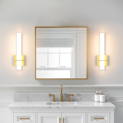 15.7inches Modern Led Wall Sconces,18W 3000K 1200Lumen Bathroom Vanity Wall Lights with White Acrylic Lampshade,Indoor Hardwired Wall Lamp for Bedroom Living Room(Gold,2-Pack)
