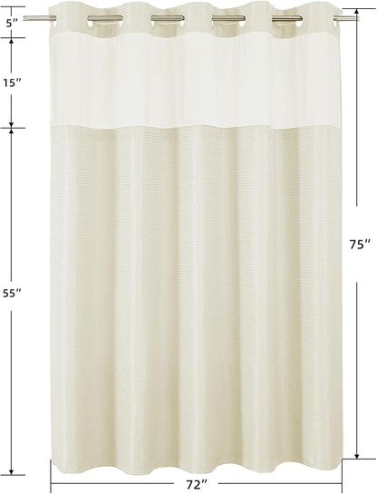 Colorful Star No Hook Shower Curtain with Snap in Fabric Liner, Waffle Weave Heavy Duty Thick Shower Curtains with Mesh Top Window, Hotel Style Waterproof Bathroom Curtain Set, 72 x 75 Inch, Ivory