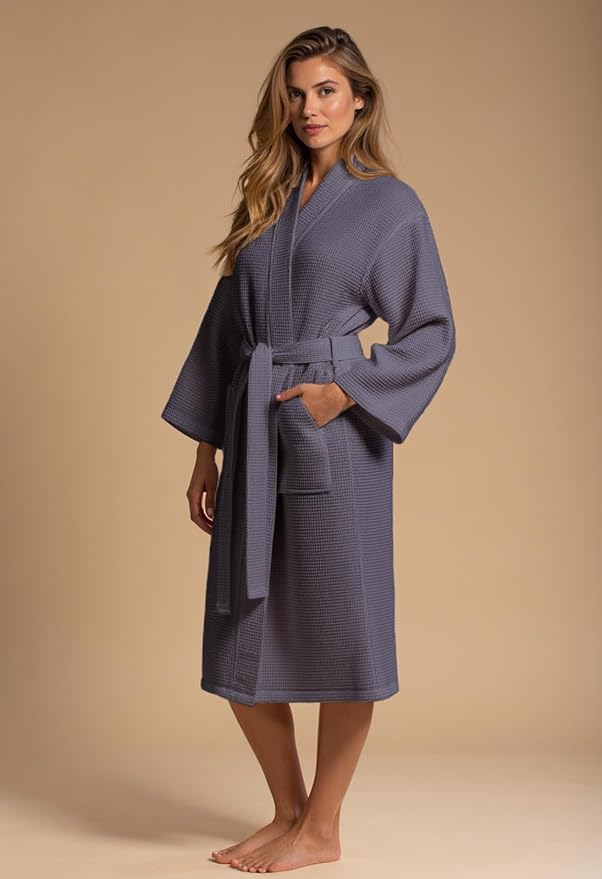 Turquaz Womens Lightweight Waffle Kimono Bathrobe for Men - Soft Quick-Dry Spa & Summer Towel Robe, Cotton Blend