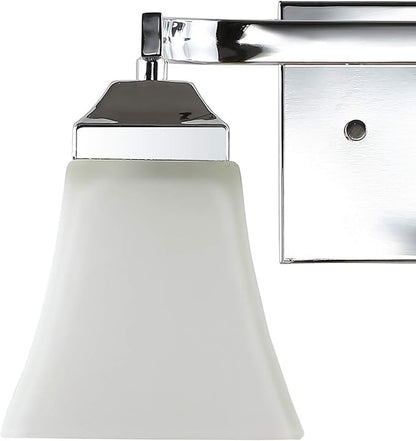 JONATHAN Y 15" Chrome Modern Cottage LED Vanity Light Wall Sconce, Farmhouse Wall Lamp for Bathroom Mirror Kitchen, White Glass Shade, LED Bulb Included (JYL7523B)