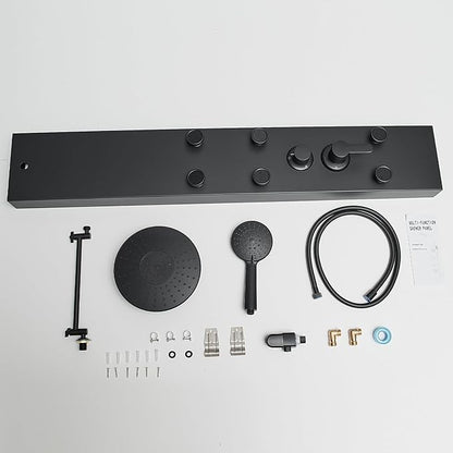 Black Shower Panel Tower System with Rainfall Shower Head, 304 Stainless Steel Shower Panels System with 9-inch Rainfall Shower 6 Rain Massage Body Jets for Bathroom Lavatory Wash