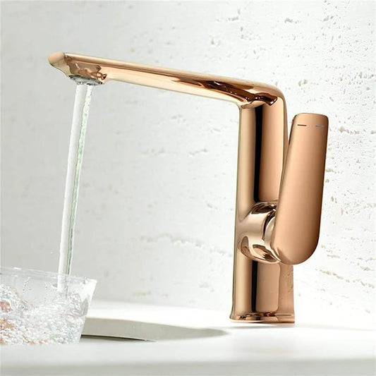 BiaoTeng Bathroom Sink Faucets One Hole Single Lever Handle 2 Function Hot and Cold Brass Bathroom Sink Faucet Rose Gold