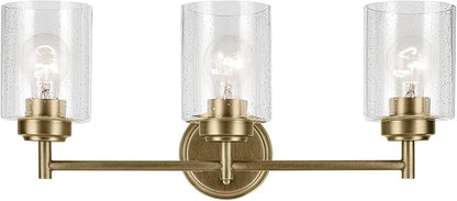 Kichler Winslow 21.5" 3-Light Vanity Light with Clear Seeded Glass in Natural Brass for Vanity, Luxe Industrial, (21.5" x 9.25"), 45886NBR