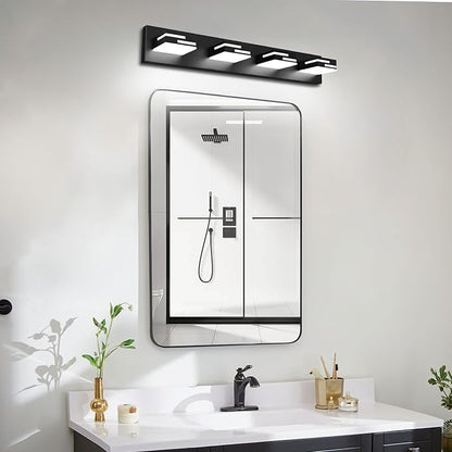 LED Modern Bathroom Vanity Light Fixtures 4-Light 5CCT Dimmable Matte Black Vanity Lights for Bathroom Lighting Fixtures Over Mirror, with 350° Rotatable Acrylic Heads, 28-inch