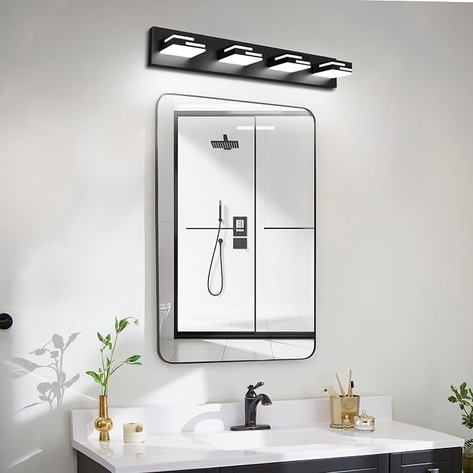 LED Modern Bathroom Vanity Light Fixtures, Dimmable Matte Black Vanity Lights for Bathroom Lighting Fixtures Over Mirror, with 360° Rotatable Acrylic Heads 4-Light 30-inch 5CCT