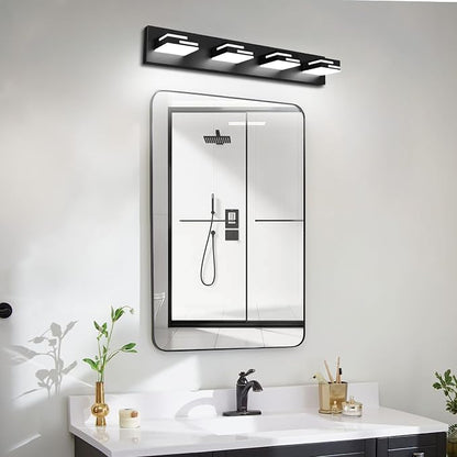 LED Modern Bathroom Vanity Light Fixtures, Dimmable Matte Black Vanity Lights for Bathroom Lighting Fixtures Over Mirror, with 360° Rotatable Acrylic Heads 4-Light 30-inch 5CCT