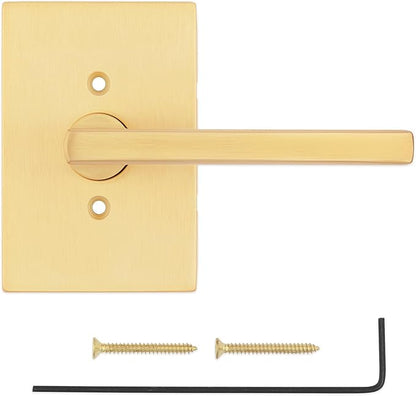 Kwikset Halifax Dummy Door Handle, Single Sided Lever for Closets, French Double Doors, and Pantry, Satin Brass Rectangle Non-Turning Reversible Interior Push/Pull Lever, with Microban Protection