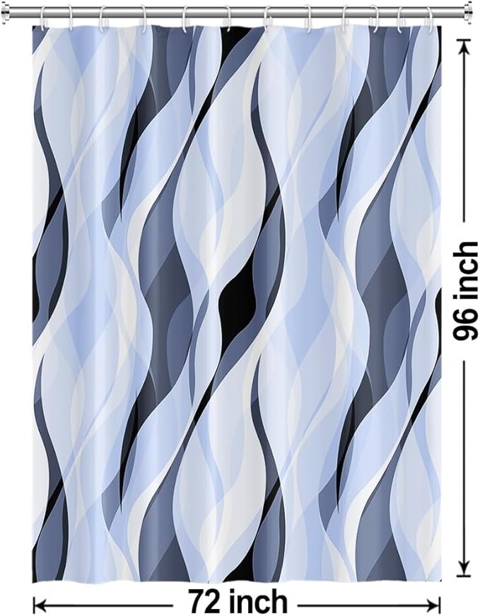 Light Blue Shower Curtain, Modern Abstract Blue and Grey Striped Shower Curtain Set for Bathroom Waterproof Polyester Shower Curtain with Hooks, 72x96 Inch