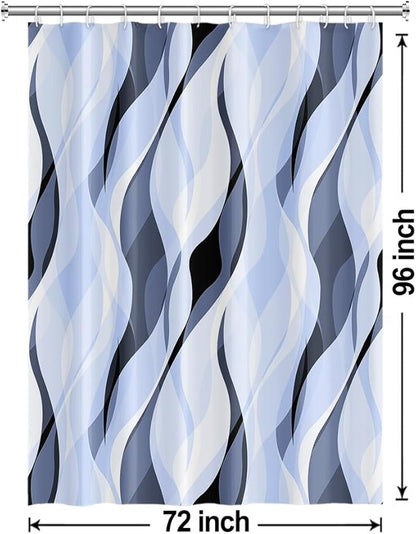 Light Blue Shower Curtain, Modern Abstract Blue and Grey Striped Shower Curtain Set for Bathroom Waterproof Polyester Shower Curtain with Hooks, 72x96 Inch