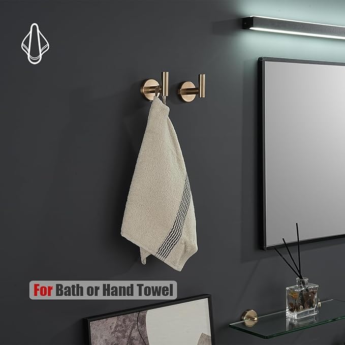 JQK Bathroom Hardware Set Champagne Bronze, 5-Piece Bath Accessories Set Wall Mount Includes 24 in Towel Bar, 7 in Towel Ring, Toilet Paper Holder, 2 Towel Hooks, BAS165-CB