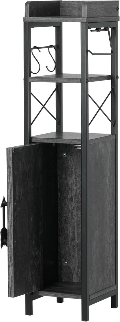 VECELO Small Bathroom Cabinet, Slim Toilet Paper Holder with Magnetic Door&2 Shelves, Narrow Storage Organizer for Bathroom Restroom Tiny Space, Fenced Top Waterproof Board, Coal Grey