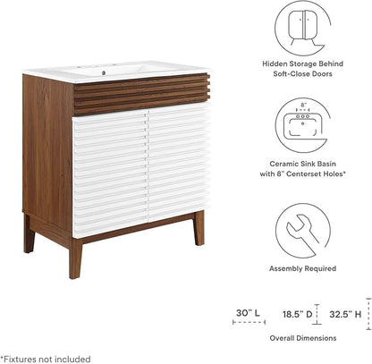 Modway Render 30" Bathroom Vanity With Sink in White Walnut White