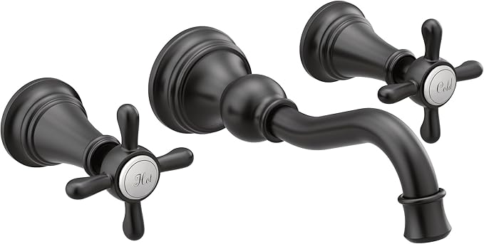 Moen TS42112BL Weymouth Cross Handle Wall Mount Bathroom Faucet Trim, Valve Required, Matte Black