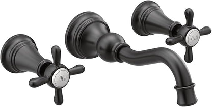 Moen TS42112BL Weymouth Cross Handle Wall Mount Bathroom Faucet Trim, Valve Required, Matte Black