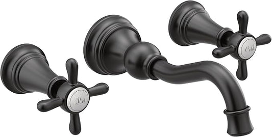 Moen TS42112BL Weymouth Cross Handle Wall Mount Bathroom Faucet Trim, Valve Required, Matte Black