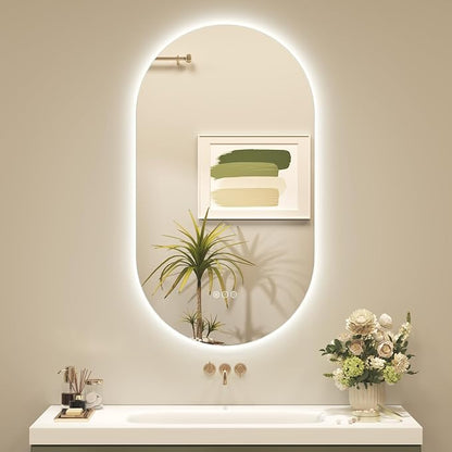 OKPAL Backlit Oval LED Bathroom Mirror with Lights 20 x 36, Pill-Shaped Lighted Vanity Mirror for Wall, Anit-Fog, Dimmable, Memory Function, Shatterproof, UL (Horizontal/Vertical)