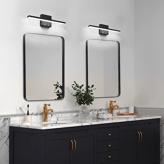 Modern LED Bathroom Vanity Lighting Fixtures Over Mirror 16inch 8W Modern Bath Light Matte Black Wall Lighting Fixture for Bathroom Cool White 6000K