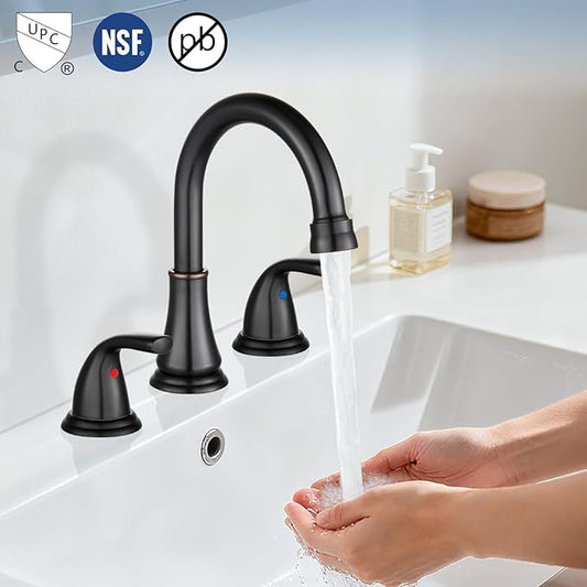 Widespread Bathroom Sink Faucet Deck Mounted 3 Hole 8 inch Bathroom Vanity Faucet 2 Handles Basin Mixer Tap with Pop up Drain,Oil Rubbed Bronze