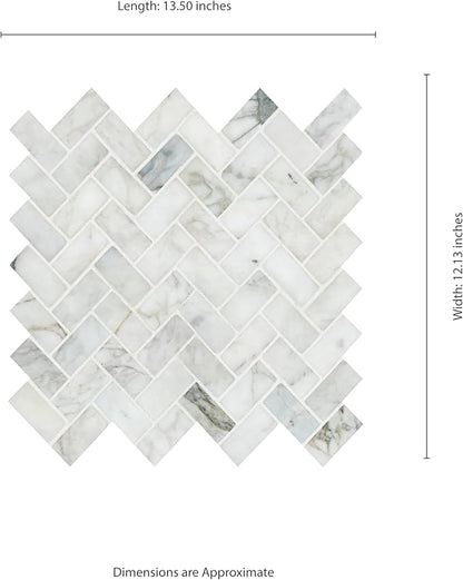 MSI Calacatta Cressa Herringbone Honed Marble Tile for Kitchen Backsplash, Wall Tile for Bathroom, Accent Wall Tile, and Shower Wall Tile, Mesh-Mounted Mosaic Tile, 11.61 x 11.61, White, 10 Piece