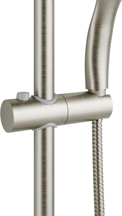 PULSE ShowerSpas Kauai III Brushed Nickel Rain Shower Head with Handheld Spray - 1.8 GPM, 8" Showerhead, 5-Function HandShower, Adjustable Slide Bar - Shower Heads with Handheld Spray Combo