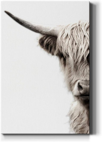 Renditions Gallery Animal Canvas Wall Art Modern Paintings & Prints Decor Vintage Highland Cattle Canvas Black & White Wall Hanging Artwork for Bedroom Living Room Office - 32"x48" LT02