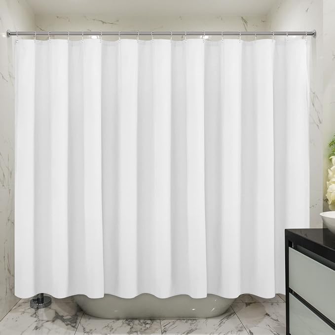 Embossed Microfiber Extra Wide Shower Curtain Liner 108 x 72 inches, Soft Fabric Shower Curtain Washable and Water Repellent,108x72, White
