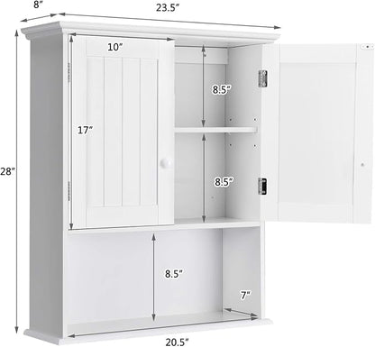 COSTWAY Wall Mounted Bathroom Cabinet, Over The Toilet Storage Cabinet w/Double Doors & Adjustable Shelf, Wood Hanging Medicine Cabinet for Living Room, Entryway, Kitchen (White) | Double Doors & Adjustable Shelf, Wood Hanging Medicine Cabinet for Livi...