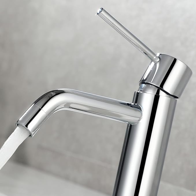 Bathroom Faucet Chrome Single Hole, JXMMP Single Handle Bathroom Faucets for Sink with Pop Up Drain Assembly and 6 inch Deck Plate