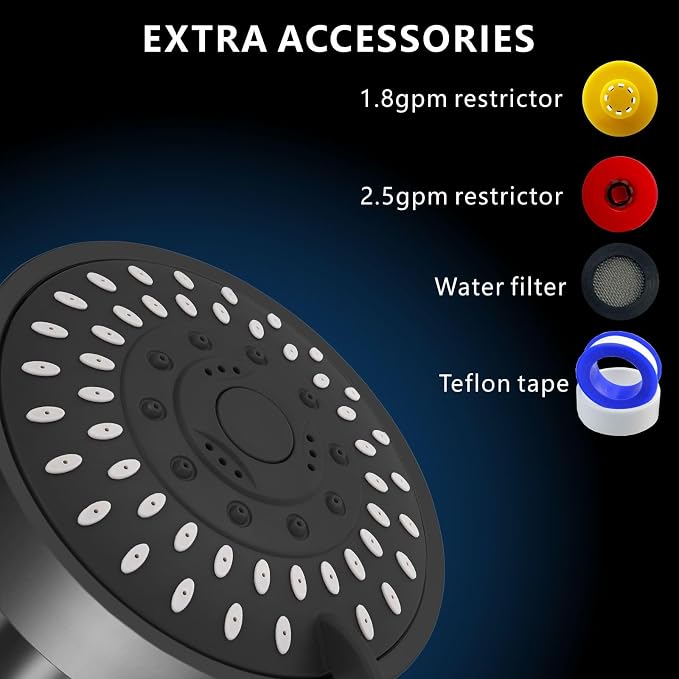 High Pressure Shower Head - 5 Spray Modes Powerful Pressure Boosting Showerhead For Bathroom - High Flow Fixed Showerheads (Matte Black)
