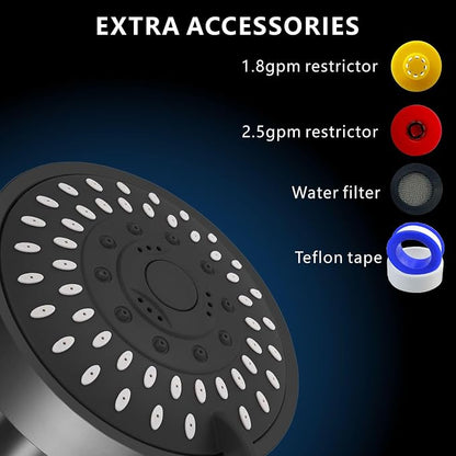 High Pressure Shower Head - 5 Spray Modes Powerful Pressure Boosting Showerhead For Bathroom - High Flow Fixed Showerheads (Matte Black)