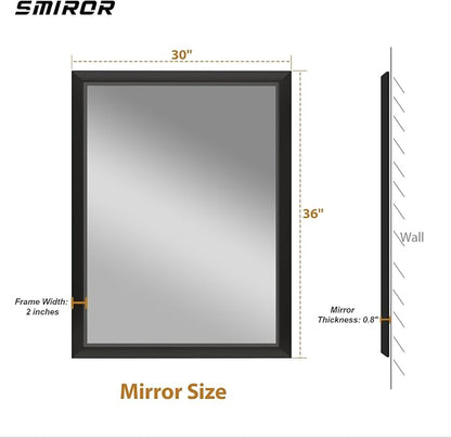 SMIROR 36x30 Matte Black Bathroom Vanity Mirror for Over Sink | Metal Wide Frame, Rectangle, Right- Angle Corner, Anti-Rust, Horizontally or Vertically Wall- Mounted for Home Remodel