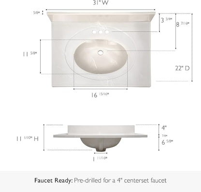 Design House Single Sink Vanity Top, 31", Ivory | With Backsplash, , Countertop, Classic, Cultured Marble, Bath, 586321