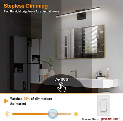 LED Bathroom Vanity Light, Modern Bathroom Light Fixture Over Mirror (3000K/4000K/6000K, Dimmable), Vanity Light Bar with Angle Adjustable, 24 Inch, Black